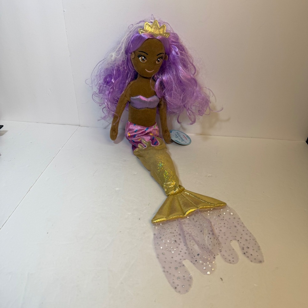 Aurora Sea Sparkles Blueberry Mermaid Plush Purple Hair Gold Tail 21" 33335 NWT